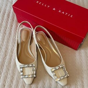Kelly & Katie Ivory Jeweled Buckle Slingback Flats ❤️❤️ NWT/sz 6M
